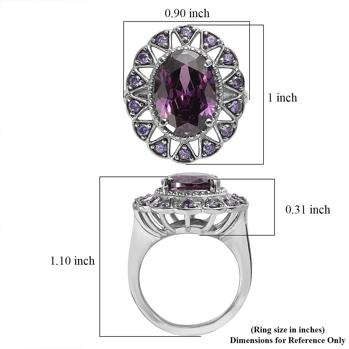 Simulated Amethyst and Simulated Purple Diamond Floral Ring in Stainless Steel (Size 10.0) 9.90 ctw
