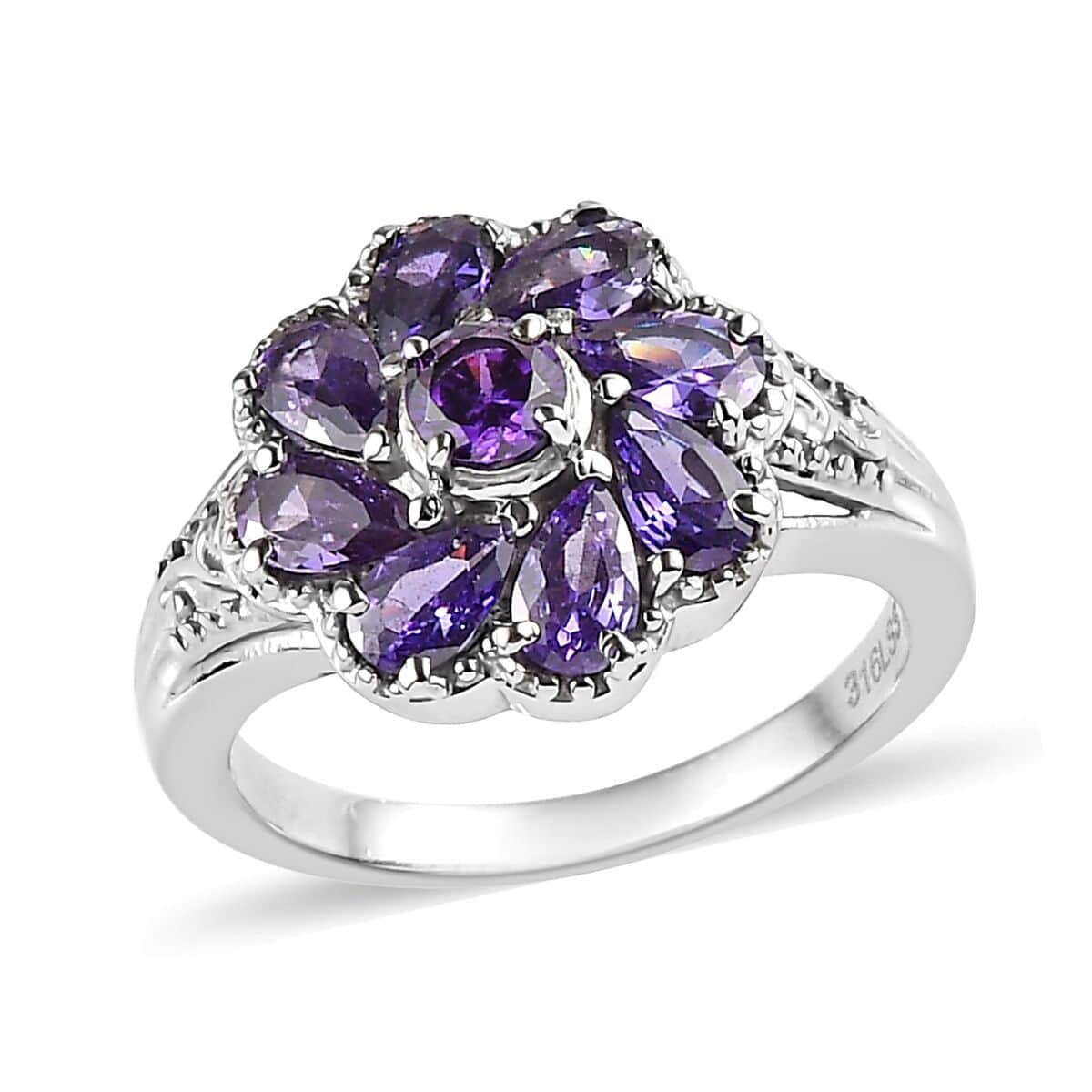 Simulated Blue Diamond Floral Ring in Stainless Steel (Size 10.0) 2.85 ctw image number 0