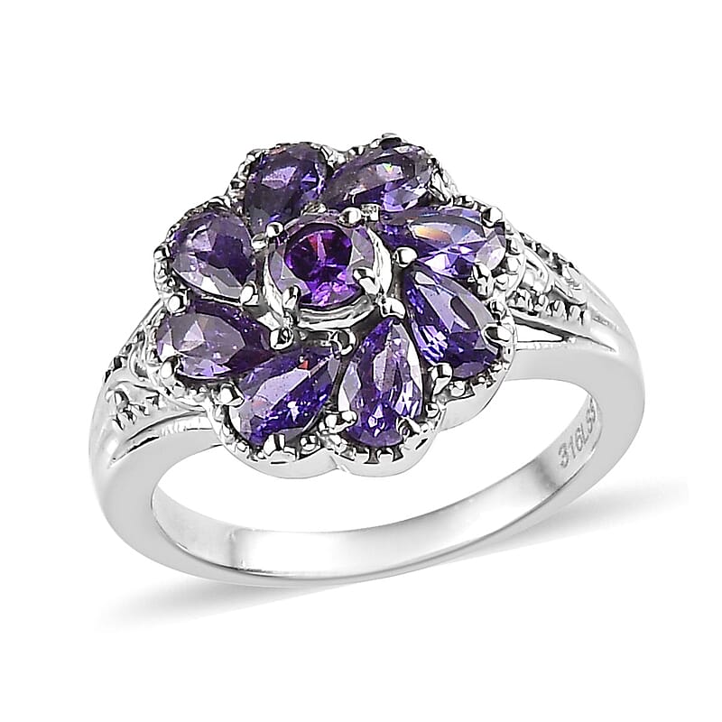 Simulated Blue Diamond Floral Ring in Stainless Steel (Size 10.0) 2.85 ctw