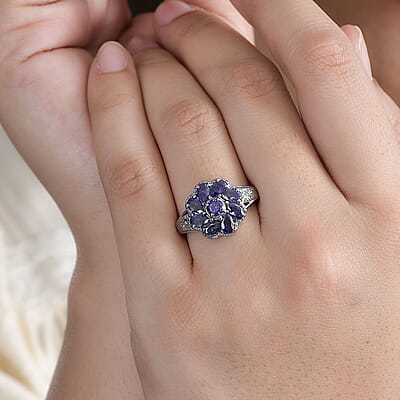 Simulated Blue Diamond Floral Ring in Stainless Steel (Size 10.0) 2.85 ctw