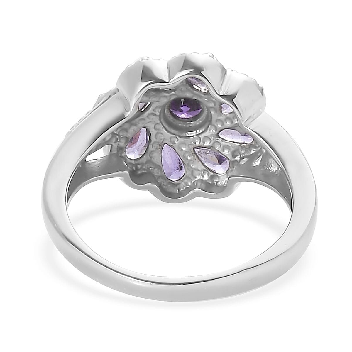 Simulated Blue Diamond Floral Ring in Stainless Steel (Size 10.0) 2.85 ctw
