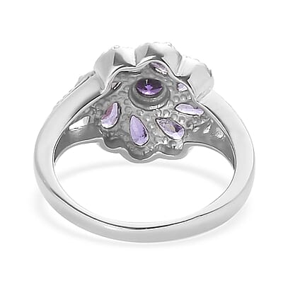 Simulated Blue Diamond Floral Ring in Stainless Steel (Size 10.0) 2.85 ctw