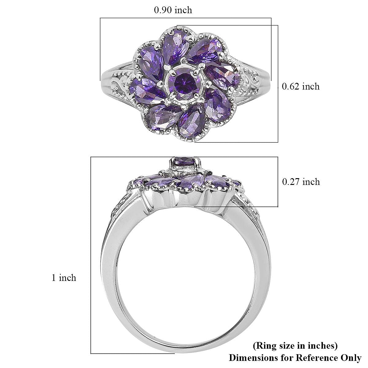 Simulated Blue Diamond Floral Ring in Stainless Steel (Size 10.0) 2.85 ctw