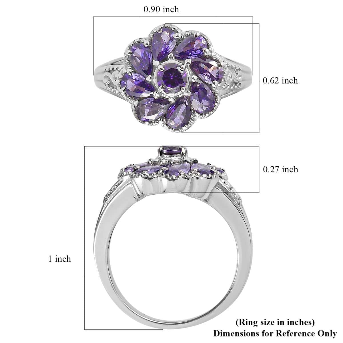 Simulated Blue Diamond Floral Ring in Stainless Steel (Size 10.0) 2.85 ctw image number 5