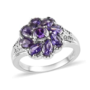 Simulated Blue Diamond Floral Ring in Stainless Steel (Size 8.0) 2.85 ctw