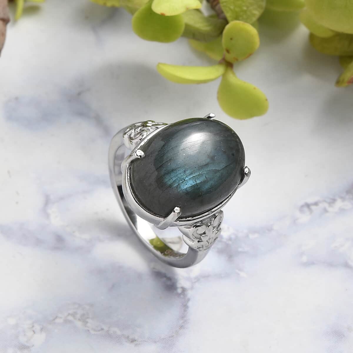 Malagasy Labradorite Solitaire Ring in Stainless Steel (Size 10.0) 10.00 ctw image number 1
