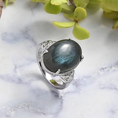 Malagasy Labradorite Solitaire Ring in Stainless Steel (Size 10.0) 10.00 ctw
