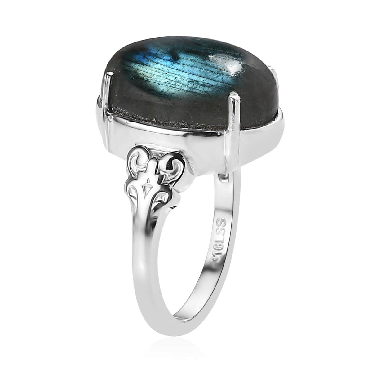 Malagasy Labradorite Solitaire Ring in Stainless Steel (Size 10.0) 10.00 ctw image number 4