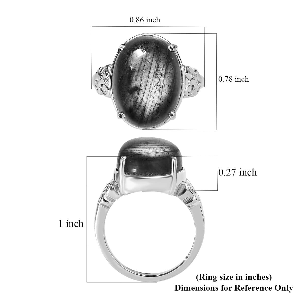 Malagasy Labradorite Solitaire Ring in Stainless Steel (Size 10.0) 10.00 ctw image number 6