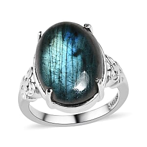 Malagasy Labradorite Solitaire Ring in Stainless Steel (Size 9.0) 10.00 ctw