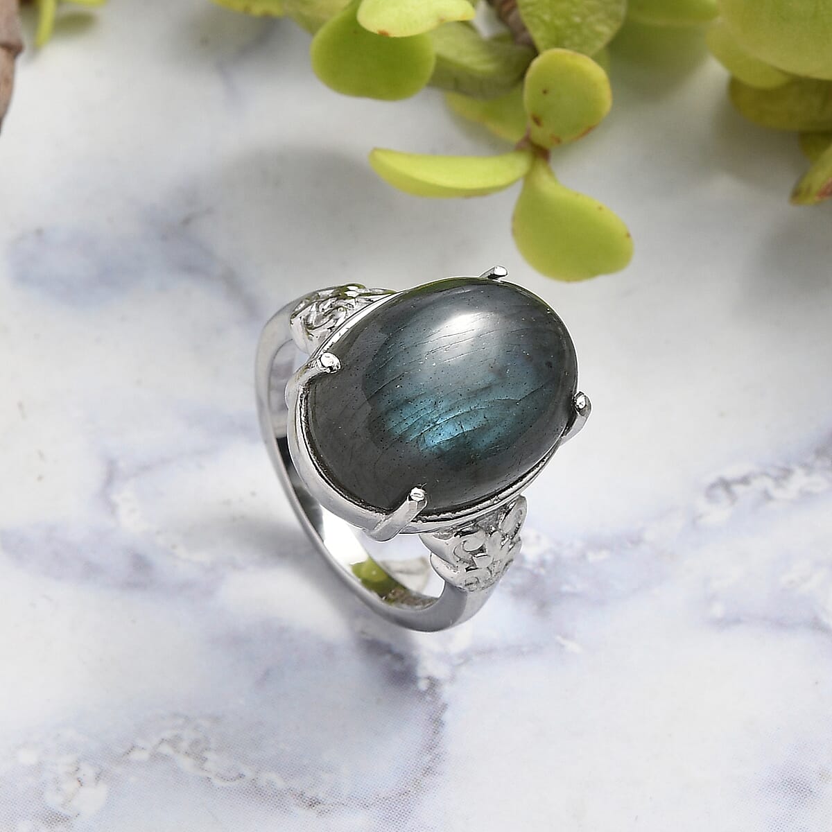 Malagasy Labradorite Solitaire Ring in Stainless Steel (Size 9.0) 10.00 ctw image number 1