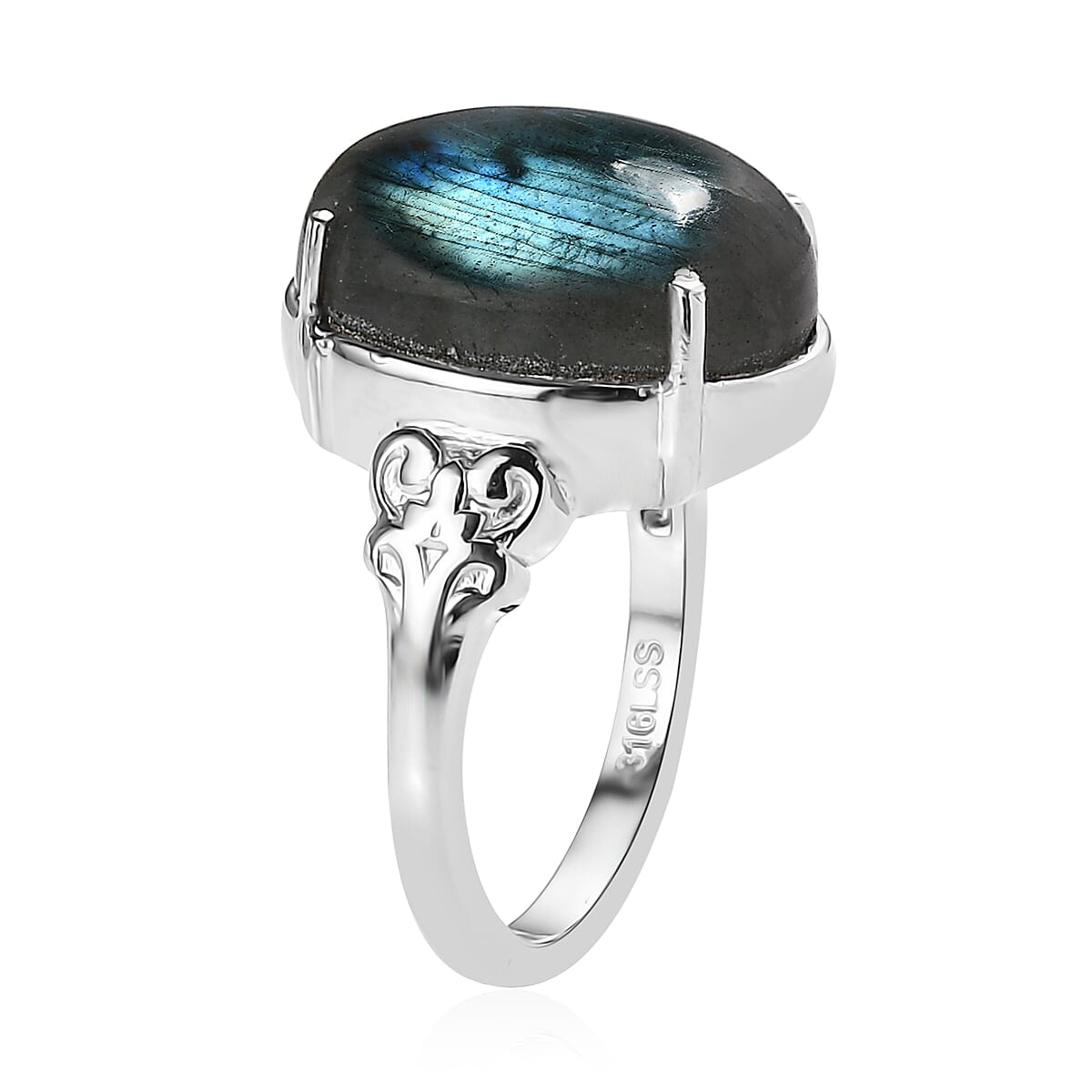 Malagasy Labradorite Solitaire Ring in Stainless Steel (Size 9.0) 10.00 ctw image number 4