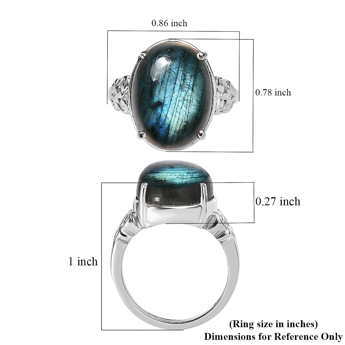 Malagasy Labradorite Solitaire Ring in Stainless Steel (Size 9.0) 10.00 ctw image number 6