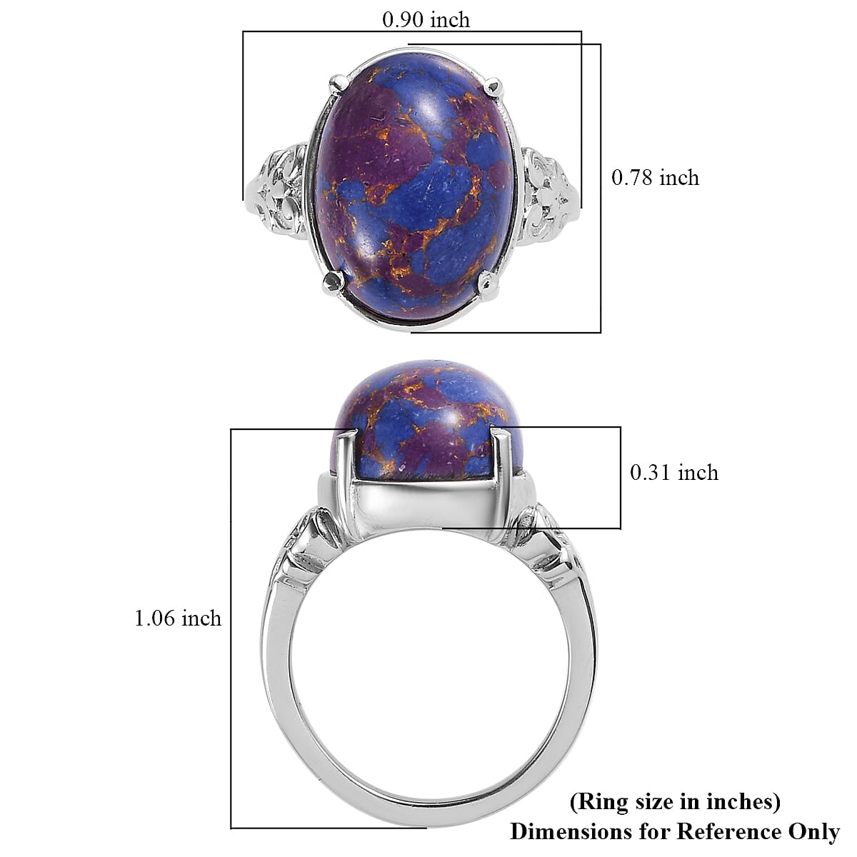 Mojave Purple Turquoise Solitaire Ring in Stainless Steel (Size 6.0) 9.40 ctw image number 5