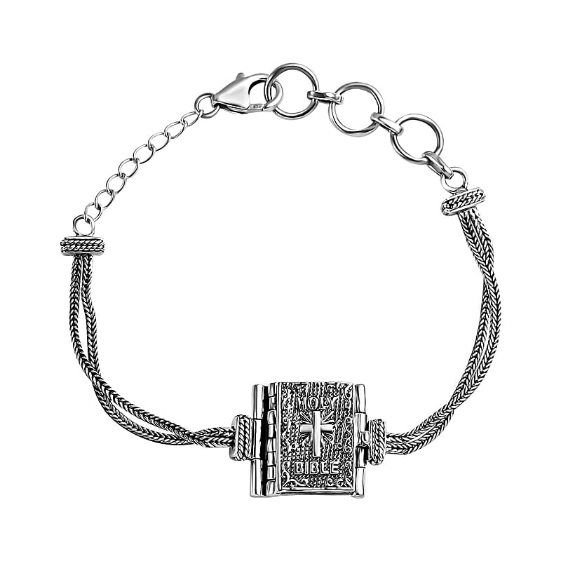 Sterling Silver Bible Cross Bracelet (6.50-8.0In) 14.75 Grams