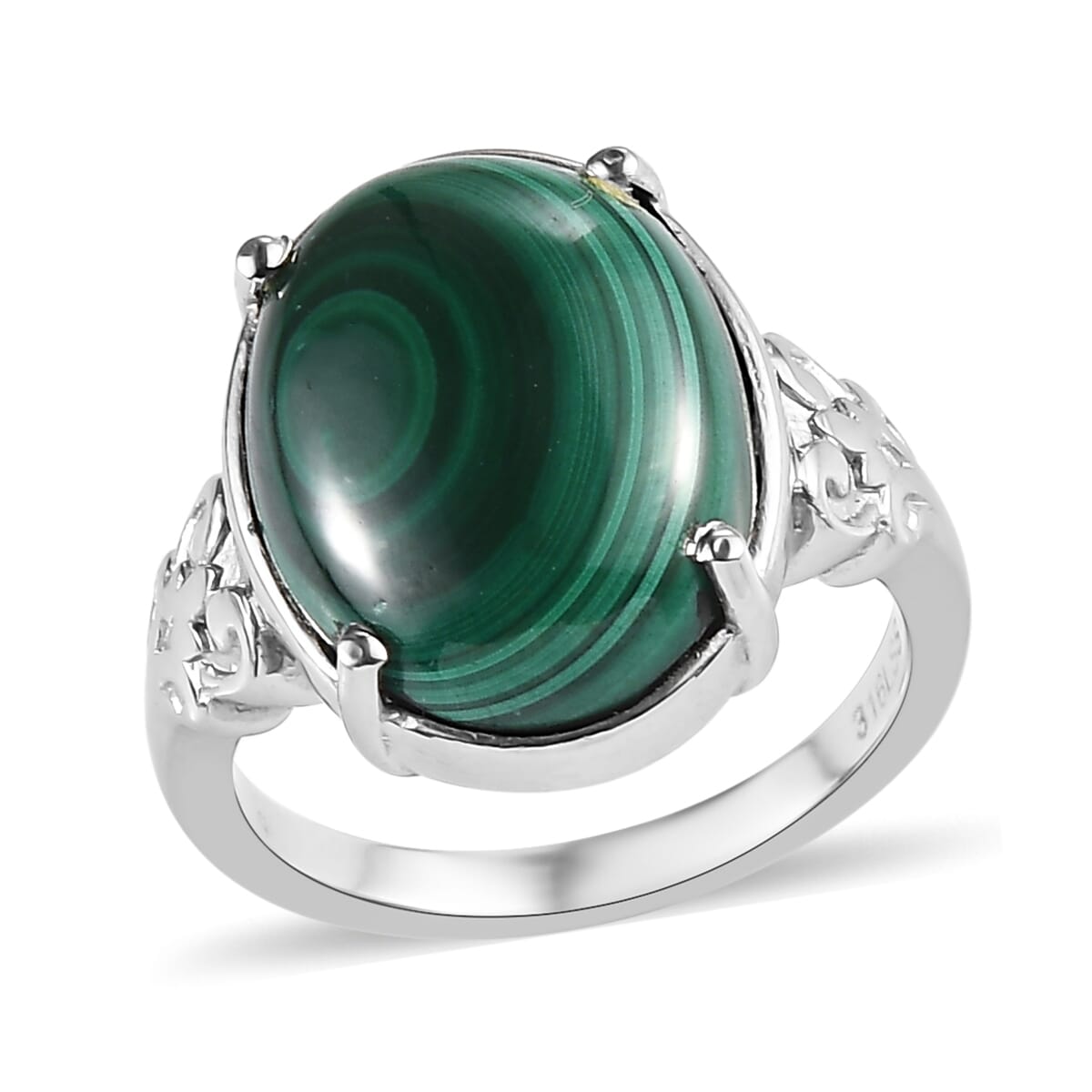 African Malachite Solitaire Ring in Stainless Steel (Size 7.0) 11.00 ctw image number 0