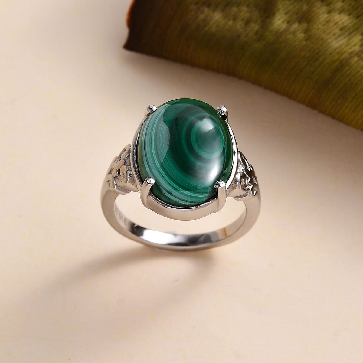 African Malachite Solitaire Ring in Stainless Steel (Size 7.0) 11.00 ctw image number 1