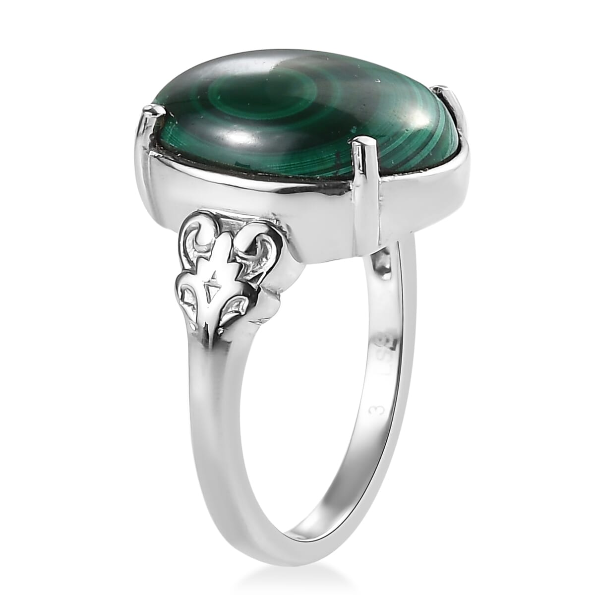 African Malachite Solitaire Ring in Stainless Steel (Size 7.0) 11.00 ctw image number 3