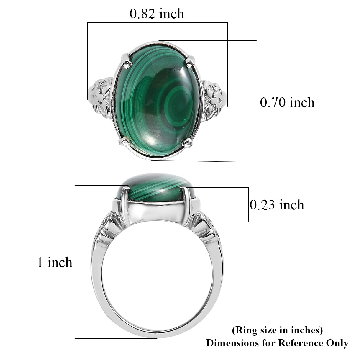 African Malachite Solitaire Ring in Stainless Steel (Size 7.0) 11.00 ctw image number 5
