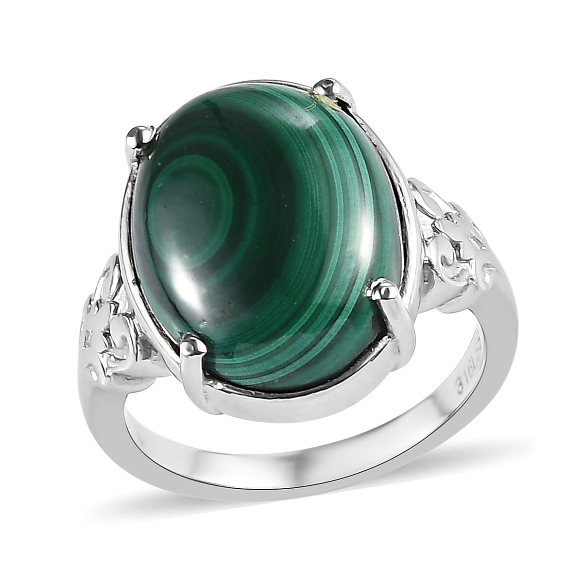 African Malachite Solitaire Ring in Stainless Steel (Size 9.0) 11.00 ctw image number 0