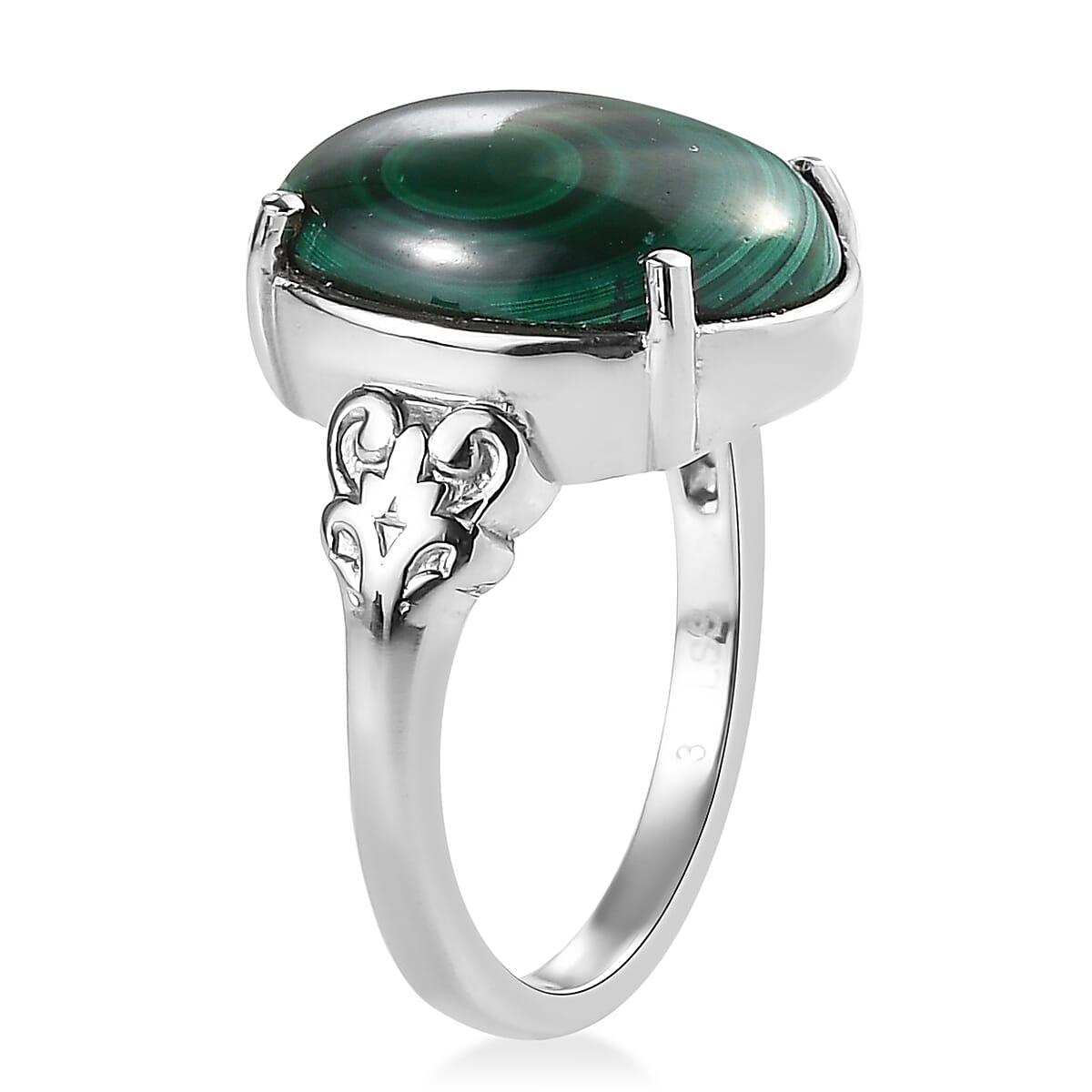 African Malachite Solitaire Ring in Stainless Steel (Size 9.0) 11.00 ctw image number 3