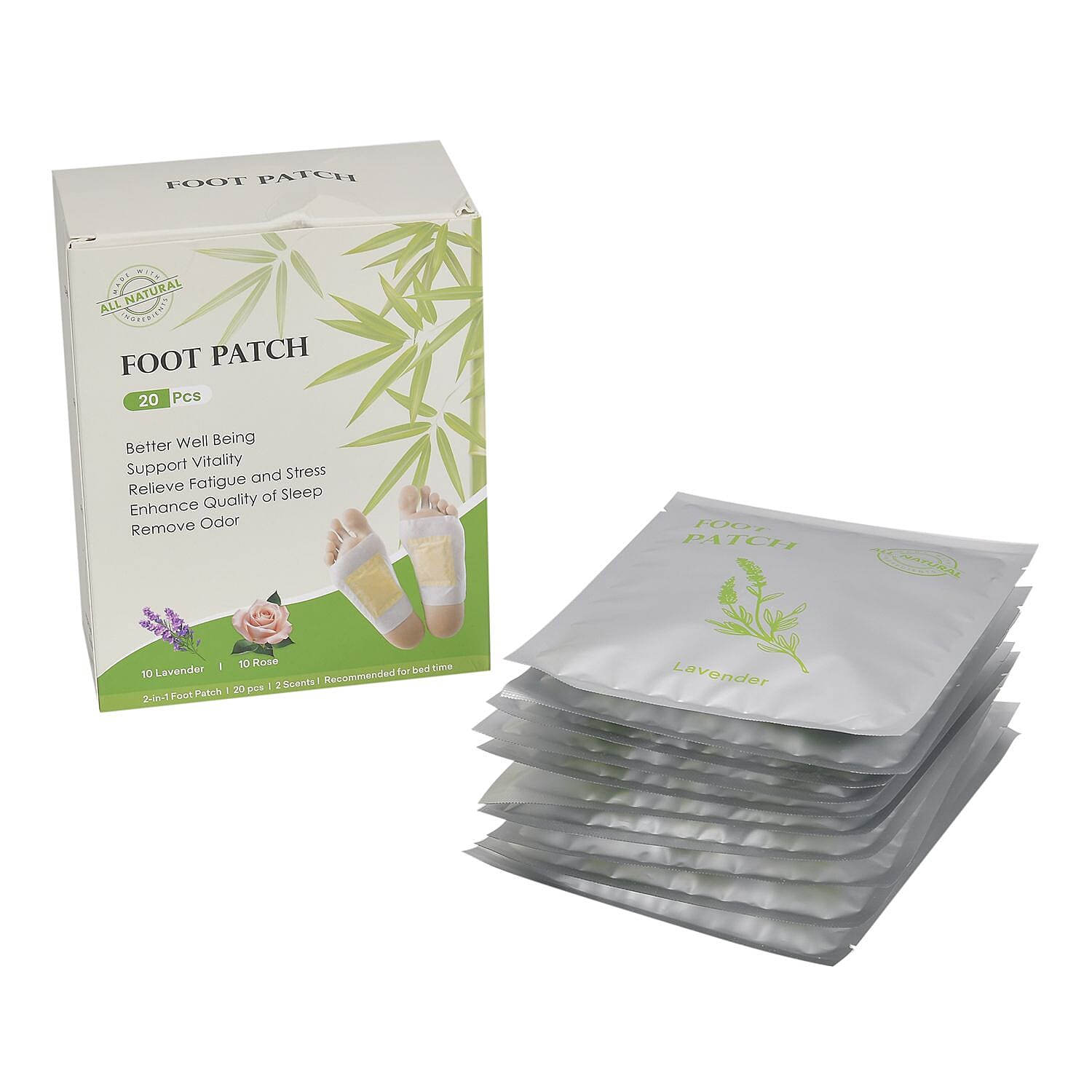 Livmore Set of 20 Detox Foot Patches - 10 pcs Lavender and 10 pcs Rose Foot Pads