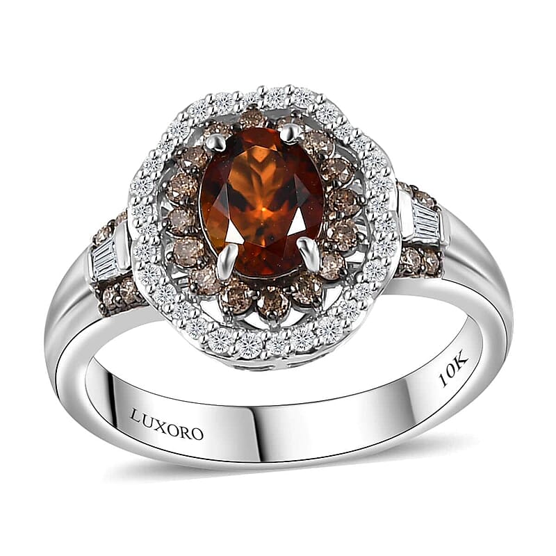 Luxoro 10K White Gold Premium Golden Tourmaline, Natural Champagne and White Diamond Ring (Size 10.0) (4.50 g) 1.75 ctw