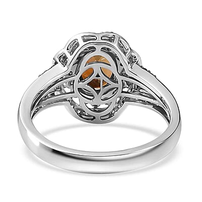 Luxoro 10K White Gold Premium Golden Tourmaline, Natural Champagne and White Diamond Ring (Size 10.0) (4.50 g) 1.75 ctw