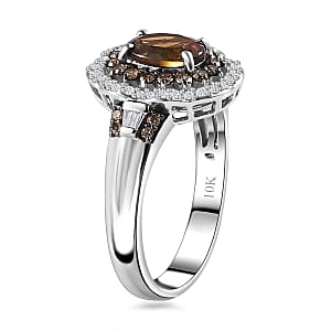 Luxoro Premium Golden Tourmaline, Natural Champagne and White Diamond 1.75 ctw Ring in 10K White Gold (Size 9.0) 4.50 Grams