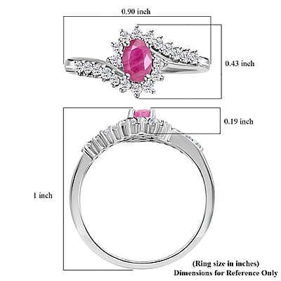 Premium Mozambique Ruby and White Zircon Sunburst Ring in Platinum Over Sterling Silver (Size 10.0) 1.10 ctw