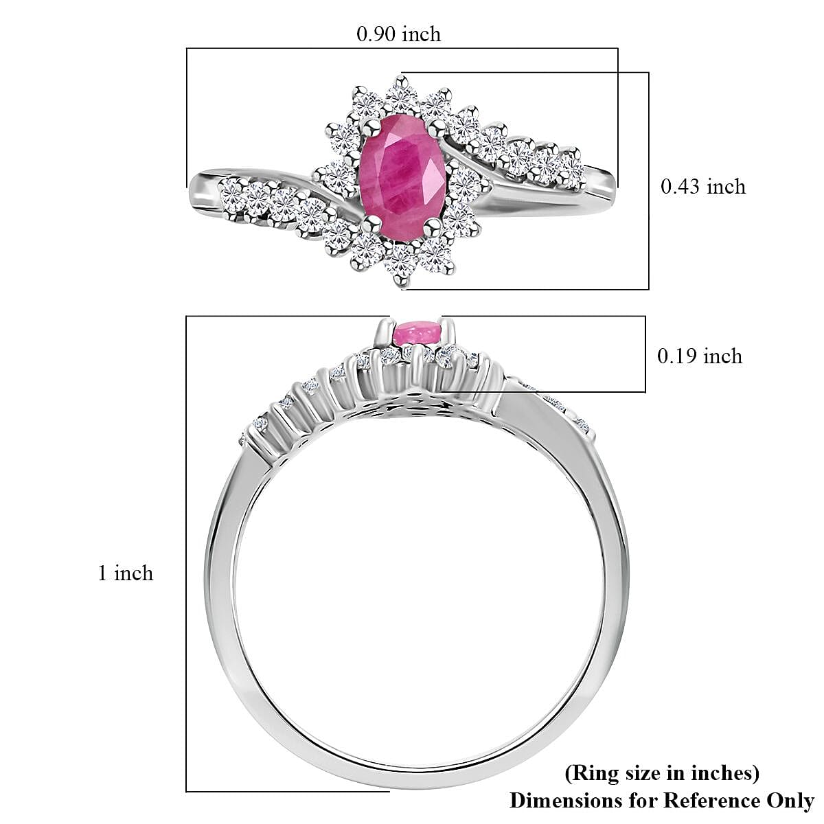 Premium Mozambique Ruby and White Zircon Sunburst Ring in Platinum Over Sterling Silver (Size 7.0) 1.10 ctw image number 5