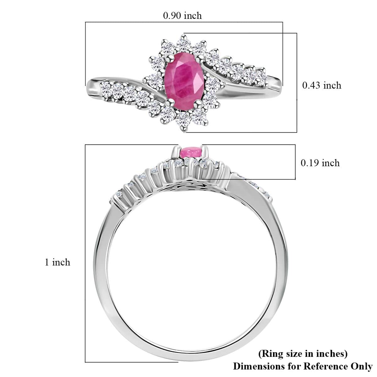 Premium Mozambique Ruby and White Zircon Sunburst Ring in Platinum Over Sterling Silver (Size 8.0) 1.10 ctw image number 5