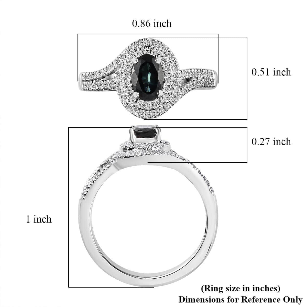 Luxoro 14K White Gold AAA Monte Belo Indicolite and G-H I2 Diamond Ring (Size 10.5) 4.35 Grams 1.00 ctw image number 5