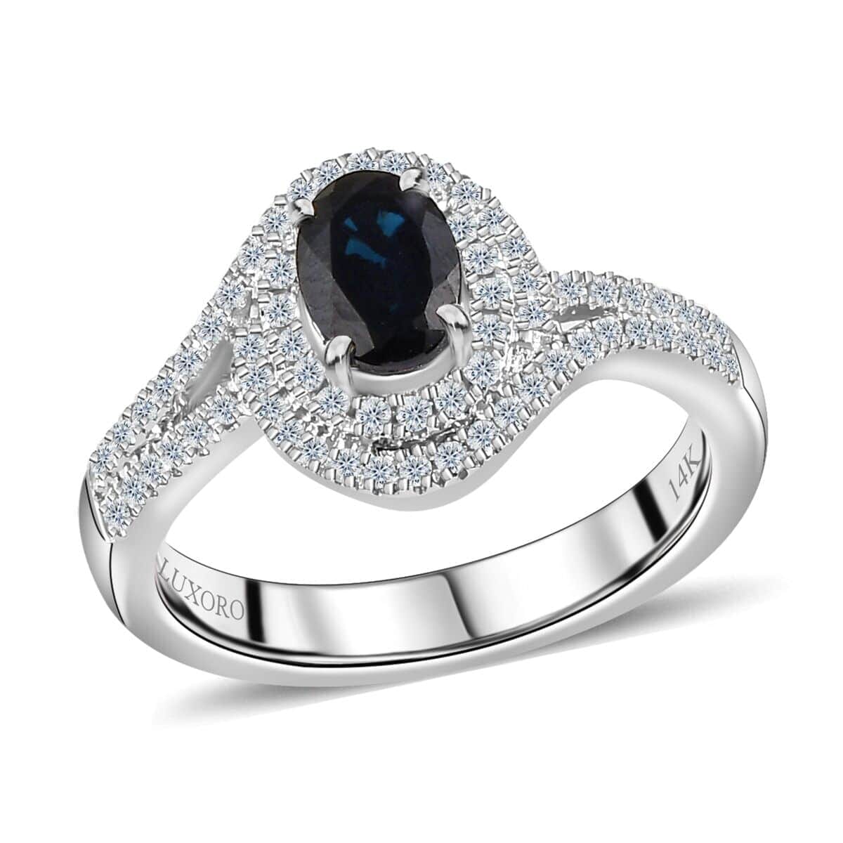 Luxoro 14K White Gold AAA Monte Belo Indicolite and G-H I2 Diamond Ring (Size 11.0) 4.35 Grams 1.00 ctw image number 0