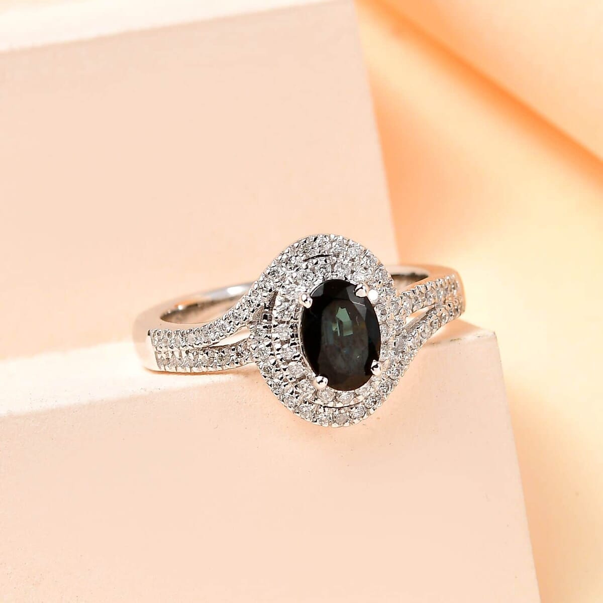 Luxoro 14K White Gold AAA Monte Belo Indicolite and G-H I2 Diamond Ring (Size 11.0) 4.35 Grams 1.00 ctw image number 1