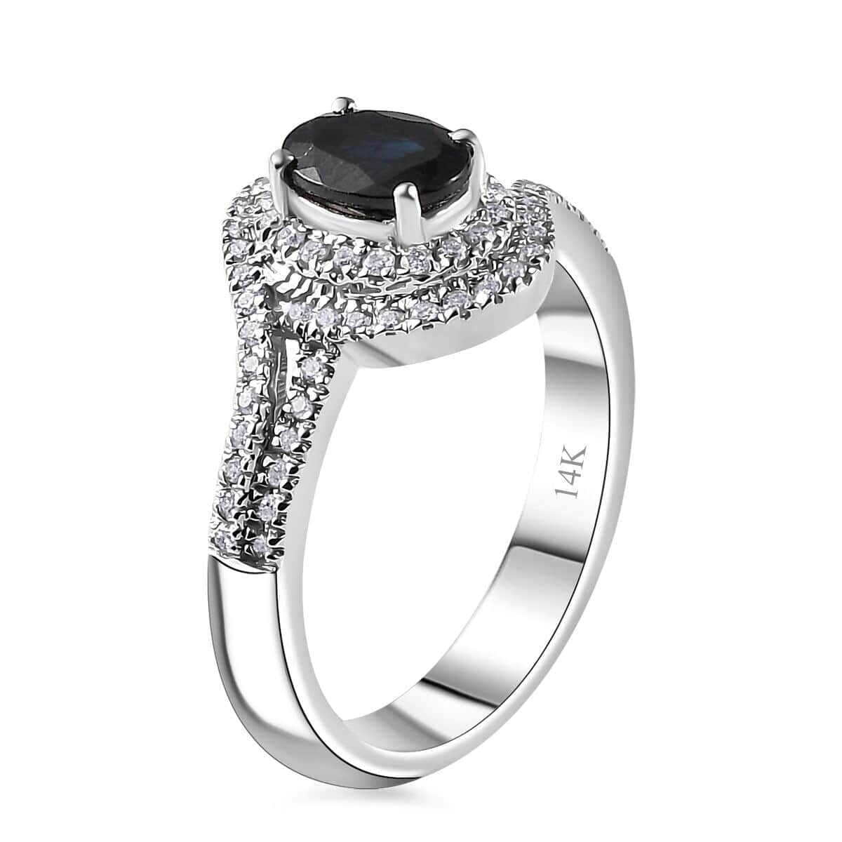 Luxoro 14K White Gold AAA Monte Belo Indicolite and G-H I2 Diamond Ring (Size 11.0) 4.35 Grams 1.00 ctw image number 3
