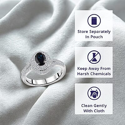 Luxoro 14K White Gold AAA Monte Belo Indicolite and G-H I2 Diamond Ring (Size 11.0) 4.35 Grams 1.00 ctw