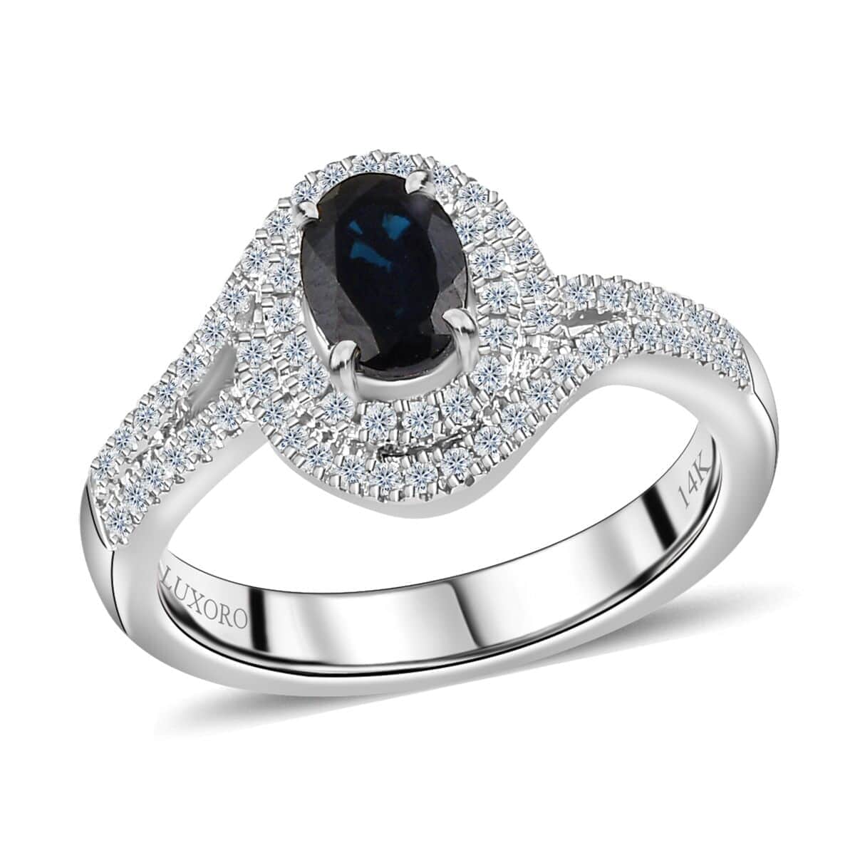 Luxoro 14K White Gold AAA Monte Belo Indicolite, Diamond (G-H, I2) (0.30 cts) Ring (Size 10.0) (4.35 g) 1.00 ctw image number 0