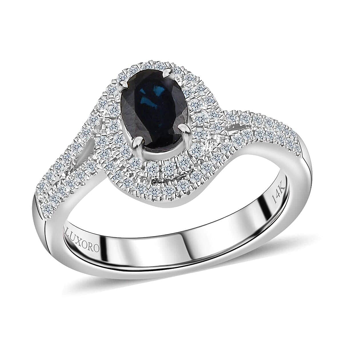 Luxoro 14K White Gold AAA Monte Belo Indicolite and G-H I2 Diamond Ring (Size 6.5) 4.35 Grams 1.00 ctw image number 0