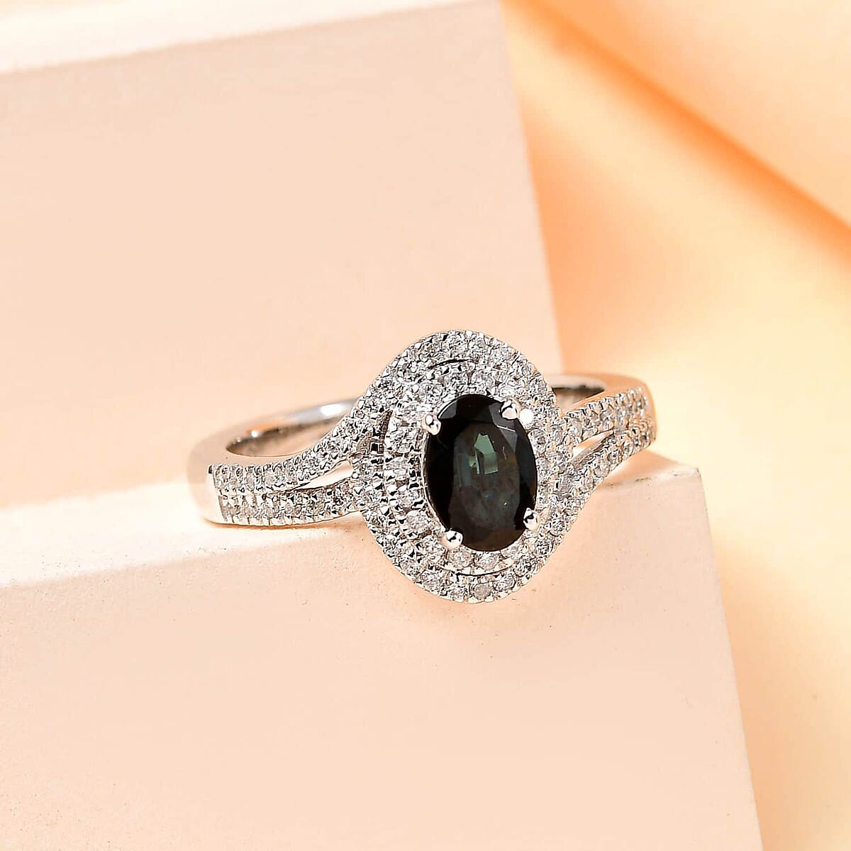 Luxoro 14K White Gold AAA Monte Belo Indicolite and G-H I2 Diamond Ring (Size 6.5) 4.35 Grams 1.00 ctw image number 1