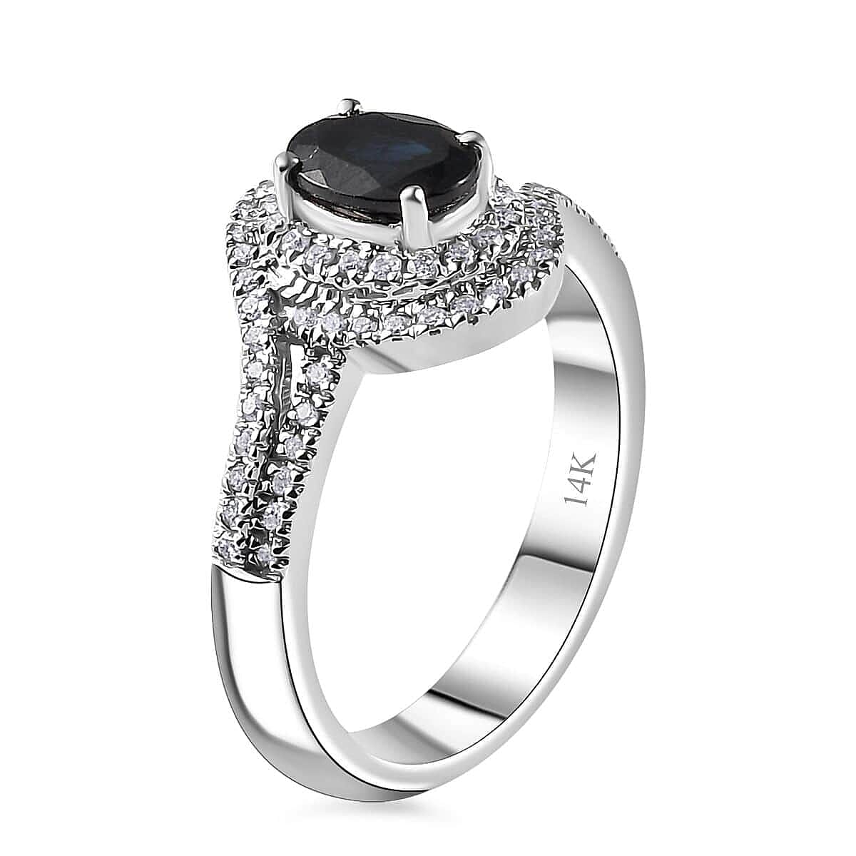 Luxoro 14K White Gold AAA Monte Belo Indicolite and G-H I2 Diamond Ring (Size 6.5) 4.35 Grams 1.00 ctw image number 3