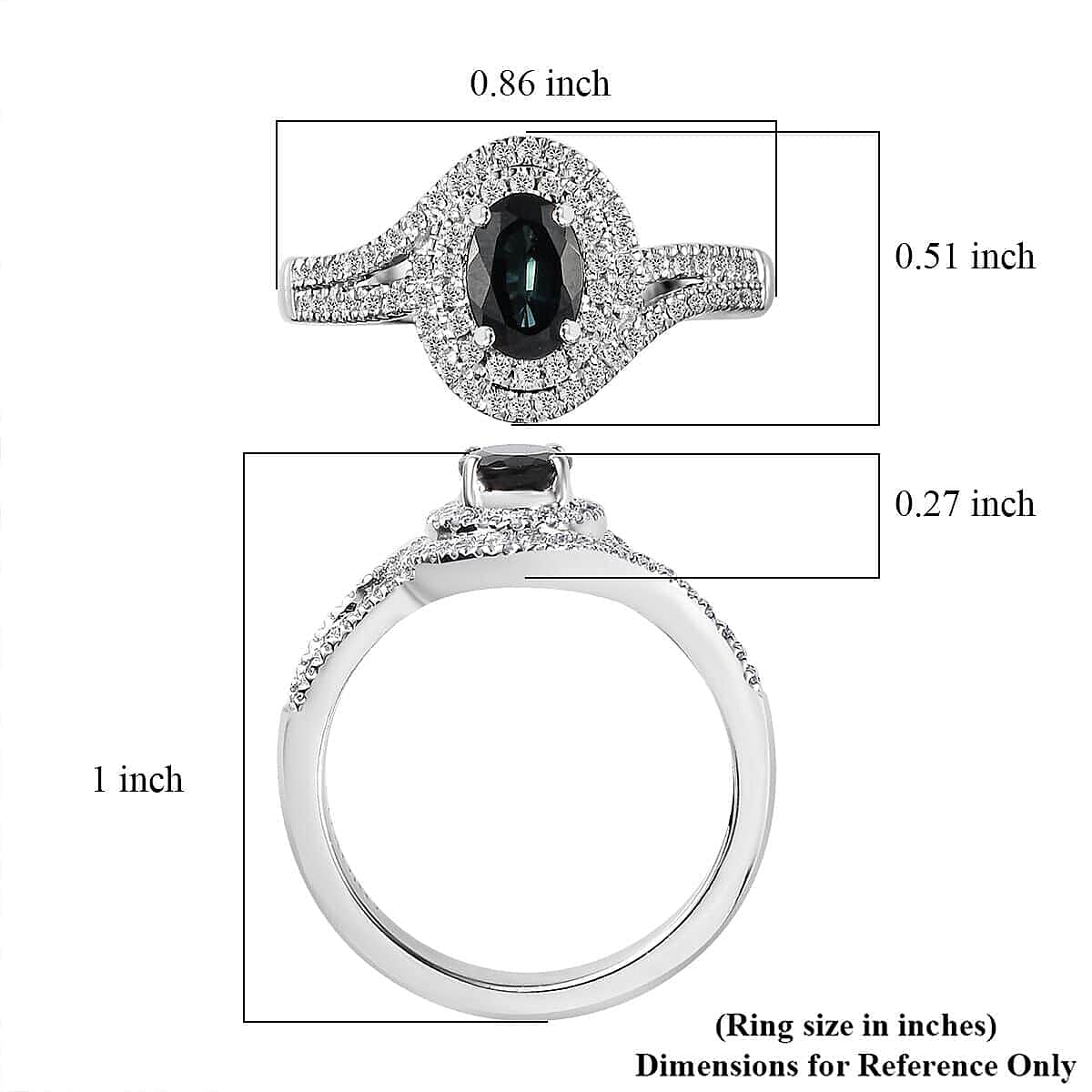 Luxoro 14K White Gold AAA Monte Belo Indicolite and G-H I2 Diamond Ring (Size 6.5) 4.35 Grams 1.00 ctw image number 5