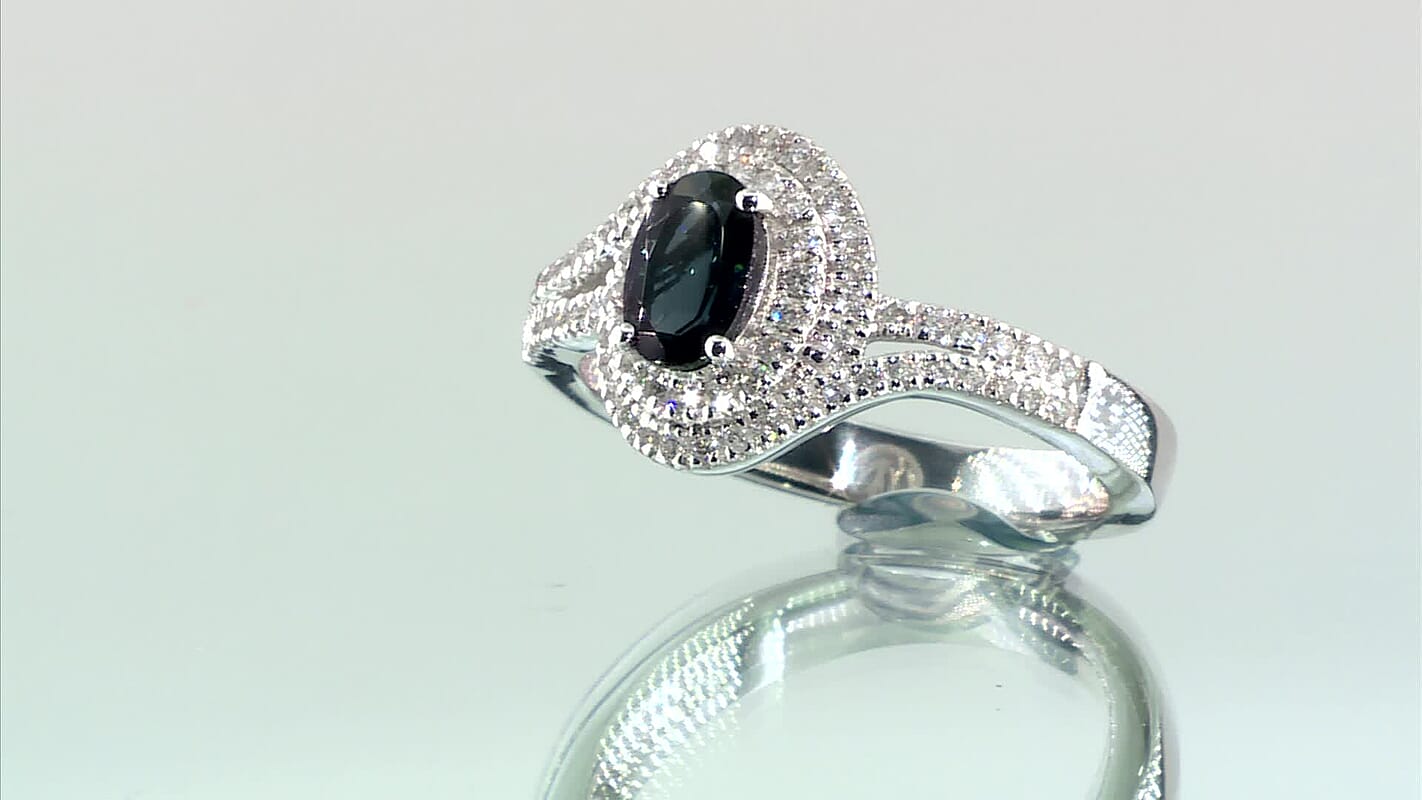 Luxoro 14K White Gold AAA Monte Belo Indicolite, Diamond (G-H, I2) (0.30 cts) Ring (Size 10.0) (4.35 g) 1.00 ctw