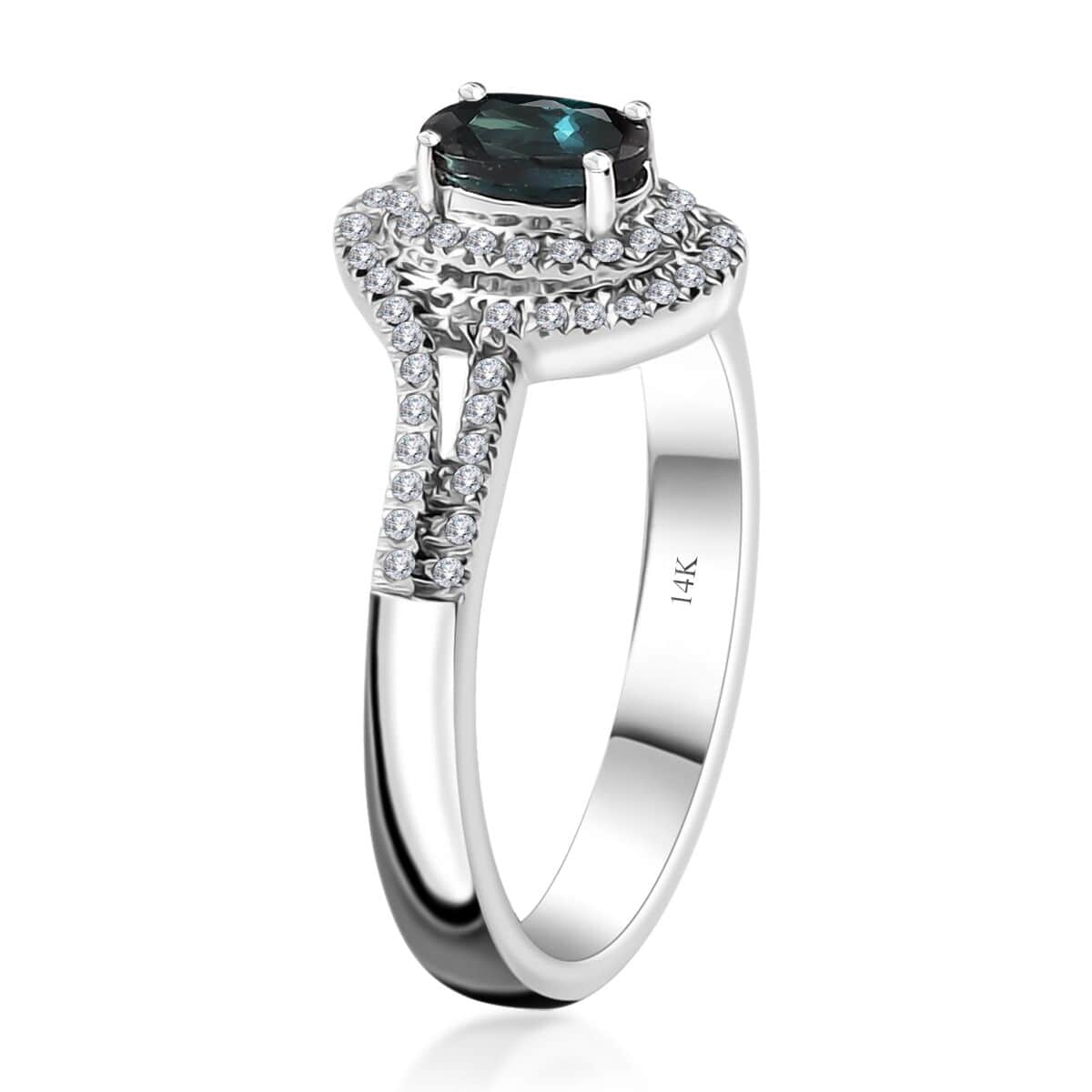Luxoro 14K White Gold AAA Monte Belo Indicolite and G-H I2 Diamond Ring (Size 7.0) 4.35 Grams 1.00 ctw image number 3