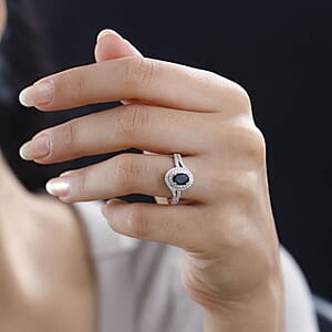 Luxoro 14K White Gold AAA Monte Belo Indicolite and G-H I2 Diamond Ring (Size 8.5) 4.35 Grams 1.00 ctw