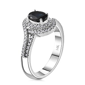 Luxoro 14K White Gold AAA Monte Belo Indicolite and G-H I2 Diamond Ring (Size 8.5) 4.35 Grams 1.00 ctw