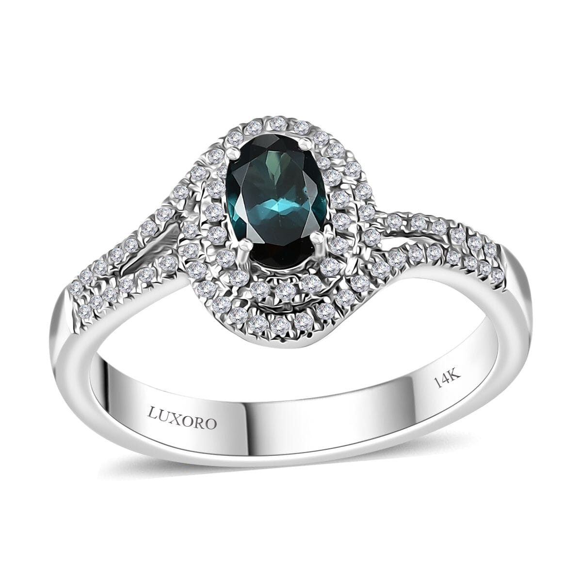 Luxoro 14K White Gold AAA Monte Belo Indicolite and G-H I2 Diamond Ring (Size 9.0) 4.35 Grams 1.00 ctw image number 0