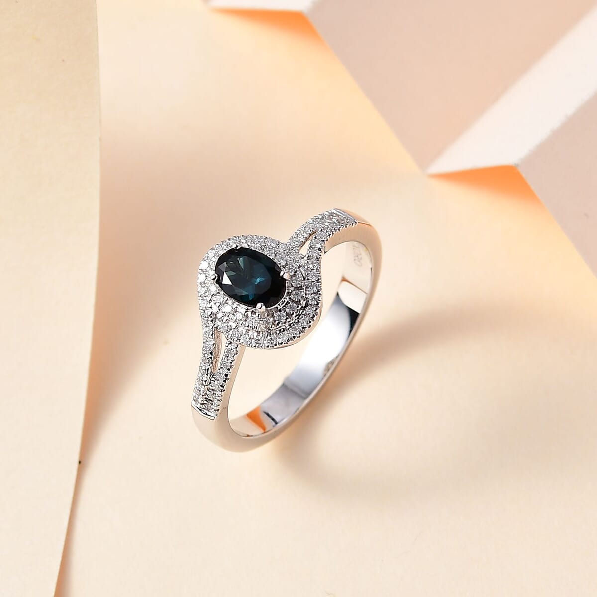 Luxoro 14K White Gold AAA Monte Belo Indicolite and G-H I2 Diamond Ring (Size 9.0) 4.35 Grams 1.00 ctw image number 1