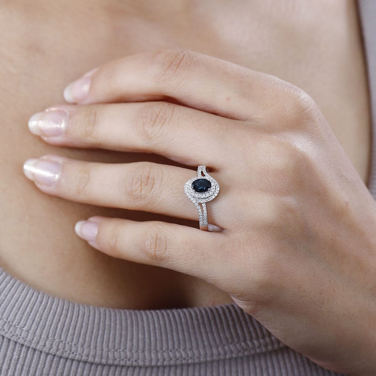 Luxoro 14K White Gold AAA Monte Belo Indicolite and G-H I2 Diamond Ring (Size 9.0) 4.35 Grams 1.00 ctw image number 2