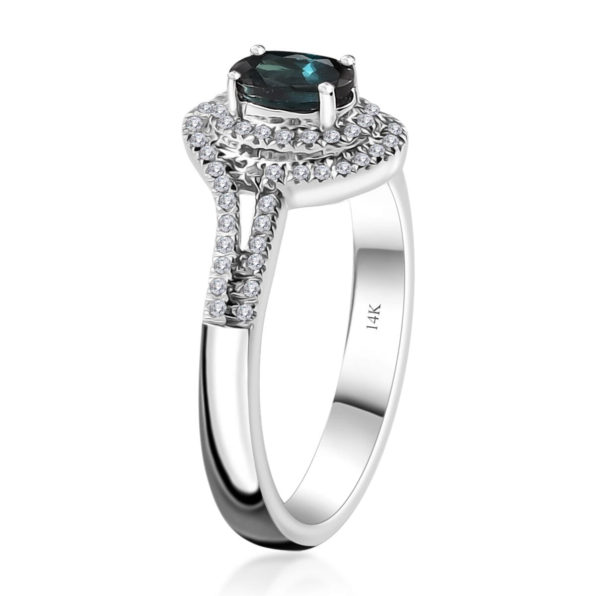 Luxoro 14K White Gold AAA Monte Belo Indicolite and G-H I2 Diamond Ring (Size 9.0) 4.35 Grams 1.00 ctw image number 3